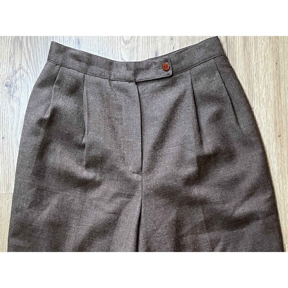 Vintage 100% Wool Trousers Pants Womens 6 Petite Brown High Rise Lined Classic - Picture 3 of 11